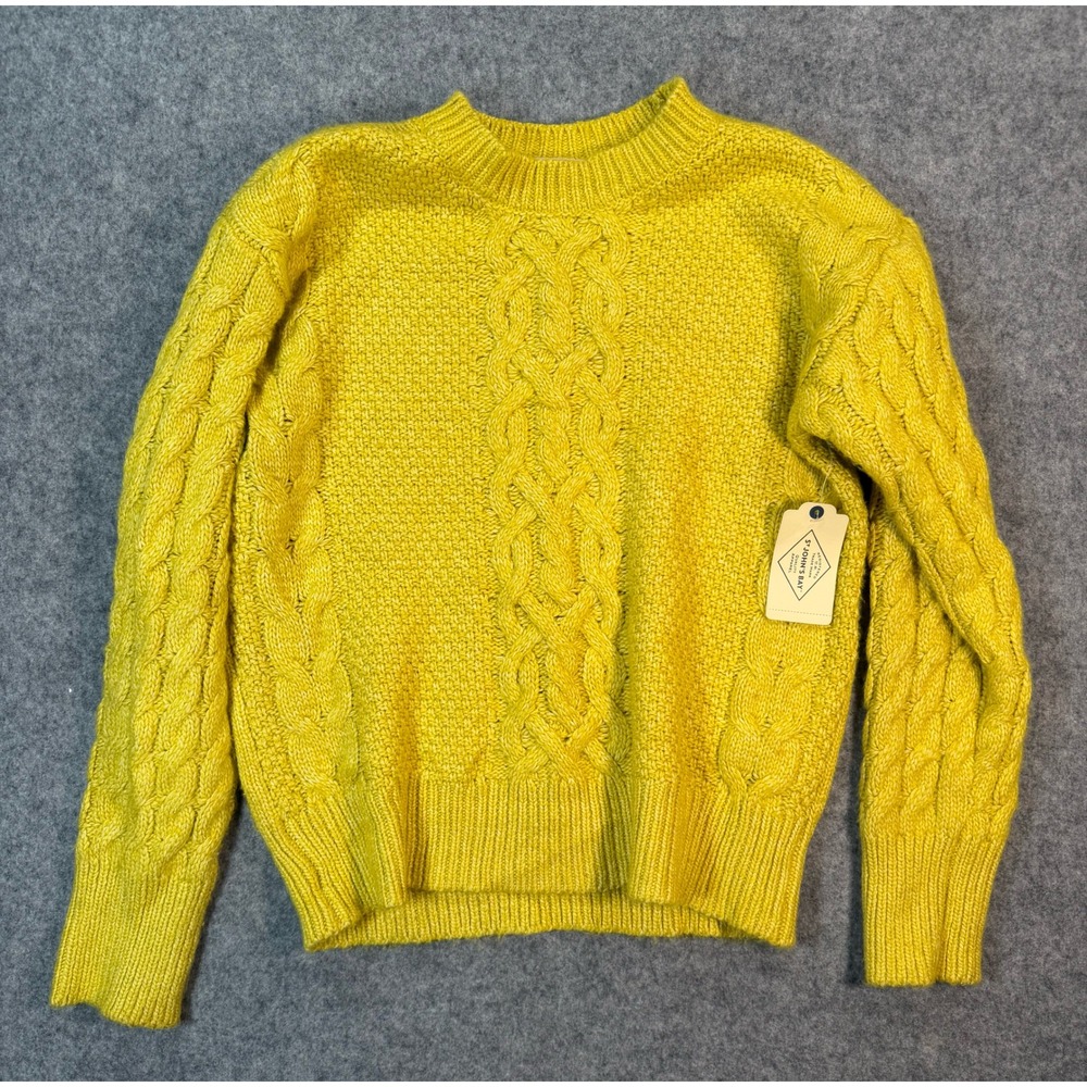 St‎ Johns Bay Womens Small Yellow Cable Knit Crewneck Sweater NWT Mustard Chunky